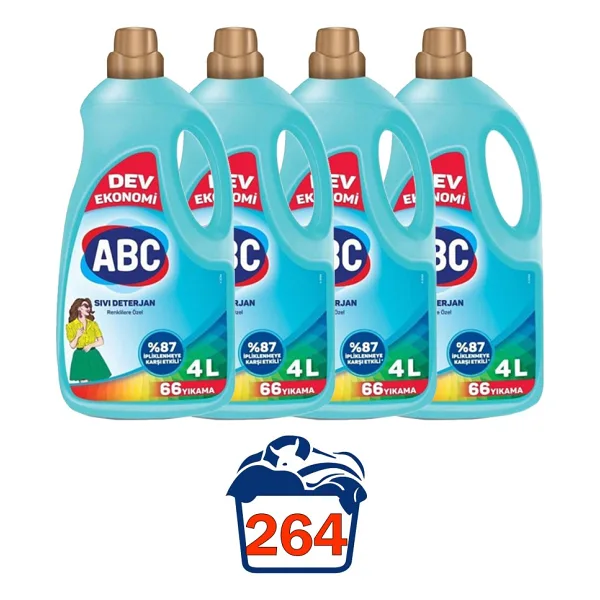 ABC Sıvı Çamaşır Deterjanı Renkliler Için 4 Lt 4 Lü Set 264 Yıkama 16 Litre