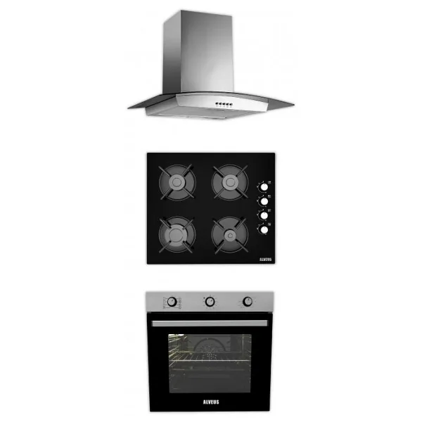 ALVEUS İBER 615 INOX/SİYAH 3'LÜ ANKASTRE SET [İBERINOX-GLS640SİYAH-615INOX]