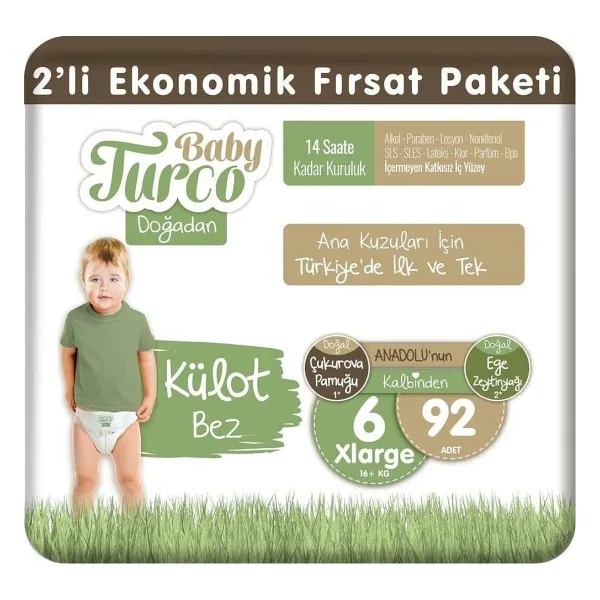Baby Turco Doğadan 6 Numara XLarge 92'li Külot Bez