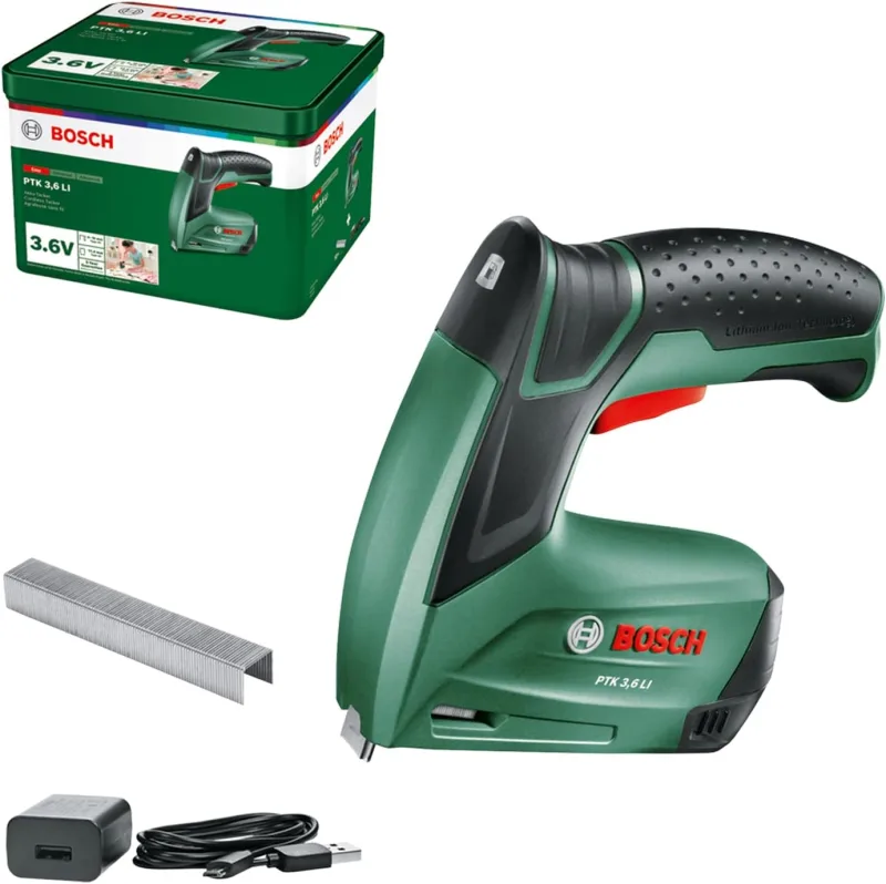 Bosch Home and Garden Akülü Zımba veya Çivi Çakma Tabancası (Entegre Akü, 3.6 Volt, 30 Darbe/Dak, Metal Kutuda)