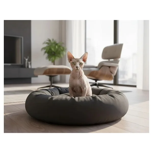 Brt Pet Polar Simit Kedi Yatağı, Küçük Irk Köpek Yatağı, 50 cm Çap, Gri