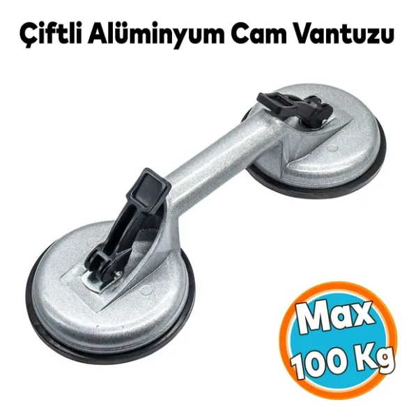 Çiftli Vakumlu Alüminyum Cam Vantuzu Fayans Ahşap Metal Tutucu Taşıma Araba Kaporta Göcük Çektirme - 1 - Gri