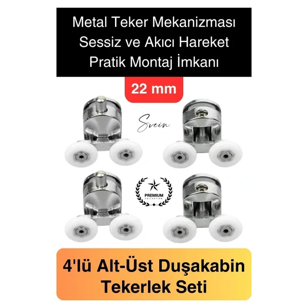 Dayanıklı Duşakabin Tekerleği Alt Üst Sürgülü Cam Kabin Krom Görünümlü Plastik Gövdeli 4'Lü Set