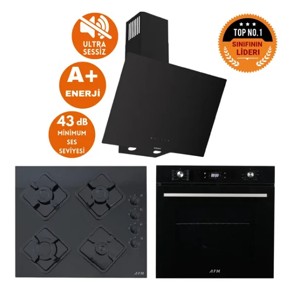 Ferre ve Afm Tech Markalı Kao Sessiz Turbo Dijital Siyah Ankastre Set (D077-SA +FM7700 +FM-BD2200)