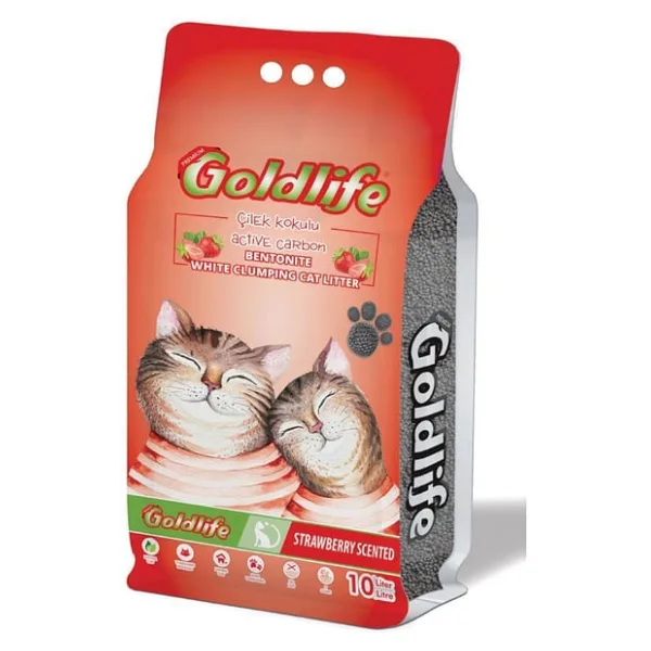 Goldlife Çilek Kokulu 10 lt İnce Taneli Bentonit Kedi Kumu