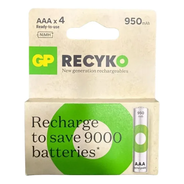 GP ReCyko 950 mAh AAA Şarj Edilebilir İnce Kalem Pil 4'lü Paket