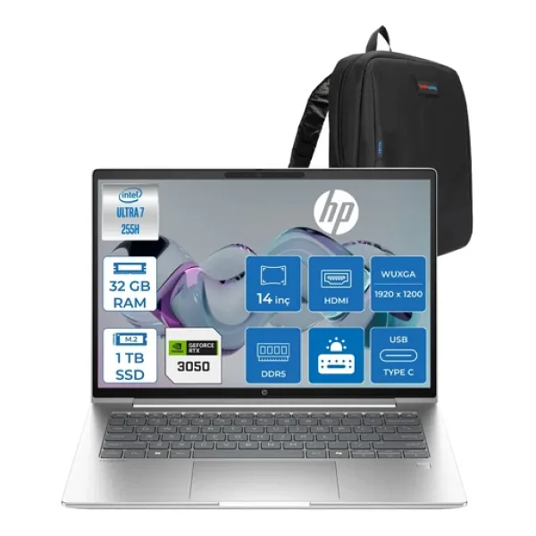 Hp Probook 4 G1I Intel Ultra7 255H 32GB Ddr5 1tb SSD 4GB/RTX3050 14"wuxga (1920 x 1200) 400NITS 100% Srgb IPS Freedos Taşınabilir Bilgisayar D36KMETF13+ZETTAÇANTA - 1 TB - 32 GB
