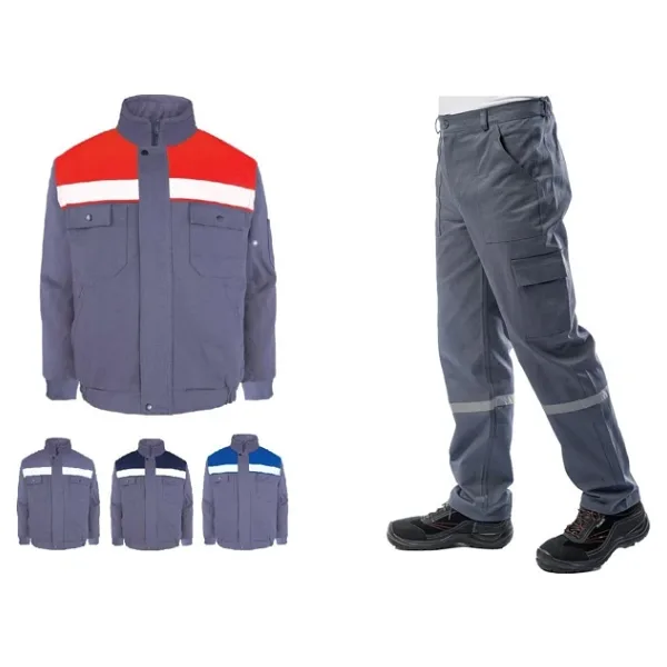 Kışlık İş Takımı Çok Cepli İç Yapısı Polarlı Reflektörlü İş Montu ve 7/7 İş Pantolonu Gri Renk Yüzde Yüz Pamuk 3117-2958