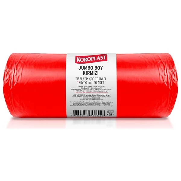 Koroplast Büzgülü Tıbbi Atık Poşeti Jumbo Boy 80x110 cm 10x10'lu Sızdırmaz Yırtılmaz Profesyonel Çöp Poşeti, Geri Dönüştürülebilir Kolay Bağlanır Tıbbi Atık Torbası, Hastane, Klinik Büzgülü Çöp Poşeti