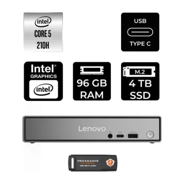 Lenovo Thinkcentre Neo 50Q Gen 5 Intel Core 5 210H 96Gb 4Tb Ssd Fdos Mini Masaüstü Bilgisayar