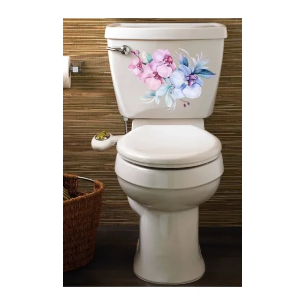 Lila Renkli Çiçekler Klozet Sticker Kapağı Ve Banyo Sticker
