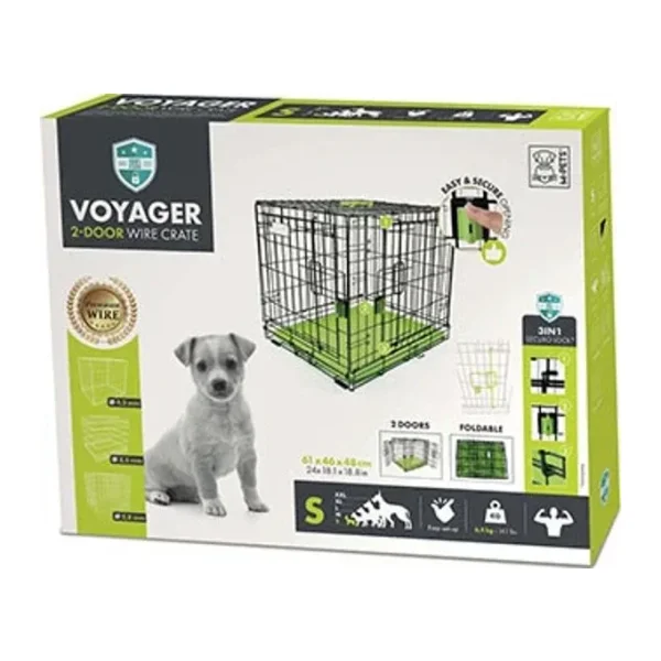 M-Pets Voyager 2 Kapılı Tekerlekli S Yeşil 61x46x48 cm Köpek Kafesi