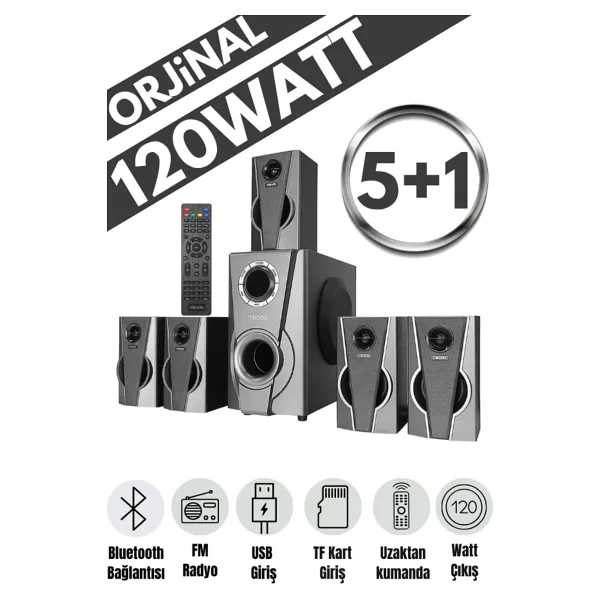 Mikado 120w 5 1 Ses Sistemi Bluetooth Speaker 120w Usb Sd Fm Destekli Multimedia Hoparlör