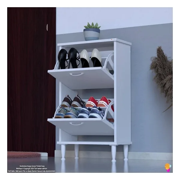 Modilayn Umay Ayaklı Kapı Önü 52 X 90 X 26 Cm' Lik 2 Düşer Kapak 4 Göz Bölmeli Ayakkabılık