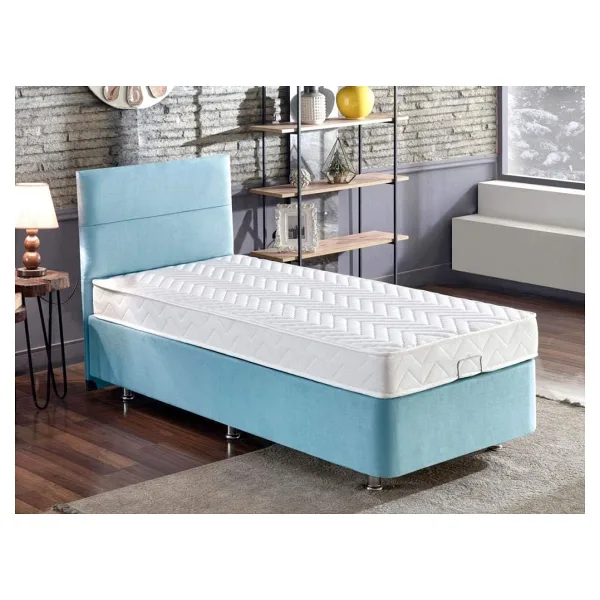 Niron Cozy 120x200 Tek Kişilik Yatak Seti - Mavi Kumaş Baza, Başlık Ve Yatak Takımı