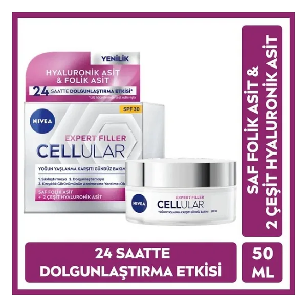 NIVEA Hyaluron Cellular Filler Gündüz Kremi Tüm Cilt Tipleri İçin Sıkılaştırıcı Etki SPF30 50 ml