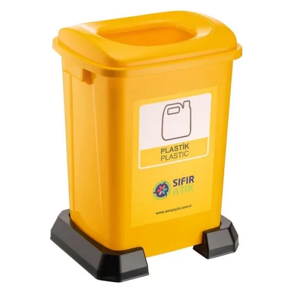 Omnipazar Sy-4395 Sıfır Atık Plastik Geri Dönüşüm Çöp Kutusu 50 Lt Sarı