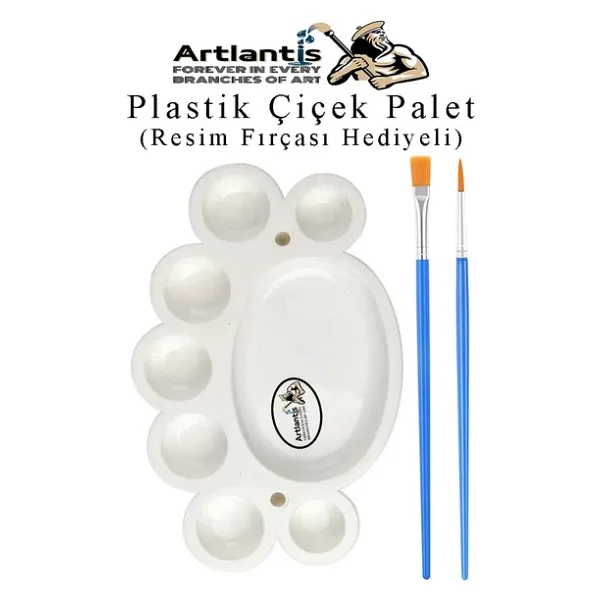 Plastik Çiçek Palet 1 Adet Çiçek Boya Paleti 8 Hazneli 17 Cm Resim Boyama Paleti Fırça Hediyeli Sanatsal Hobi