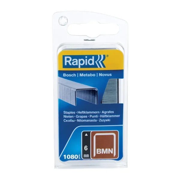 Rapid Zımba teli Tip BMN, 6 mm zımba, 1.080 adet, Bosch, Metabo ve Novus el ve elektrikli zımba makineleri için ince tel kıskaçlar