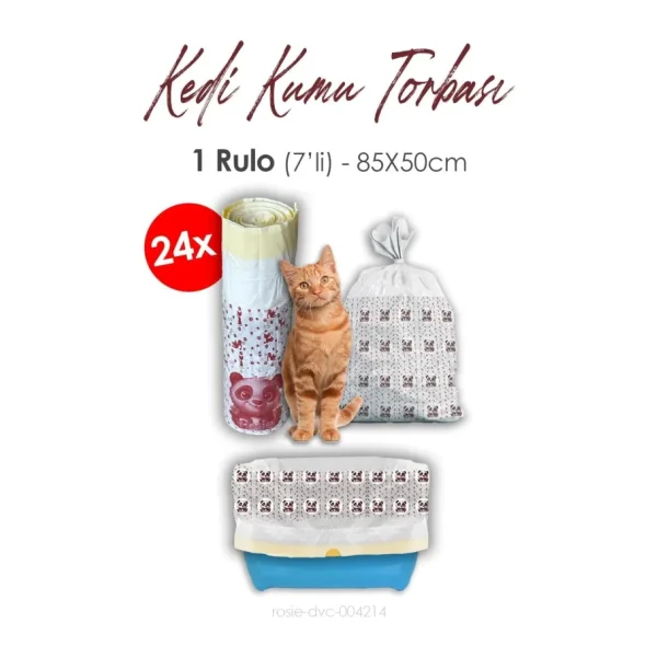 Rosie Kedi Kumu Torbası, Poşeti, 85X50cm, 7' Li 24 Rulo