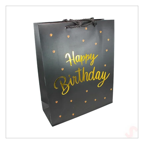 SüSLe Bebek ve Parti Happy Birthday Siyah Karton Çanta, 32 X 26 X 10 Cm - 1 Adet