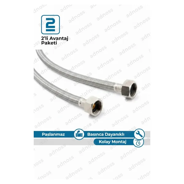 Ubm Paslanmaz Çelik Örgülü Klozet, Taharet Musluğu Fleksi Bağlantı Hortumu Flex 3/8-3/8 50 Cm - 2 Adet