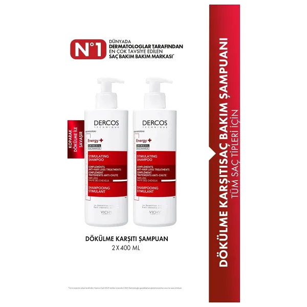 Vichy Dercos Energy+ 400 ml 2 Adet Saç Dökülmesine Karşı Şampuan