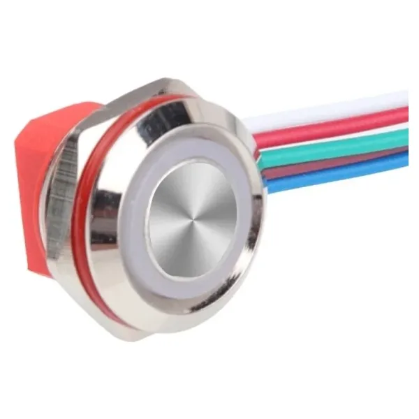 WD12C1-Wired-P1-E 12mm Düz Yaylı RGB Işıklı Metal Buton - Kablolu