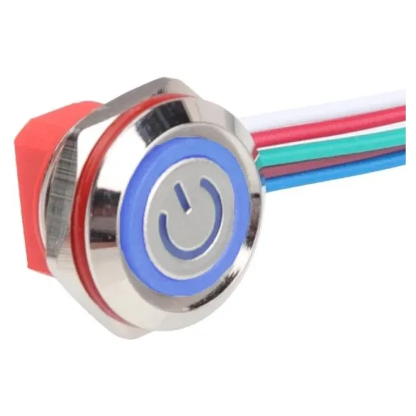 WD12C1-Wired-P1-EC 12mm Düz Yaylı Mavi Işıklı Metal Buton - Kablolu