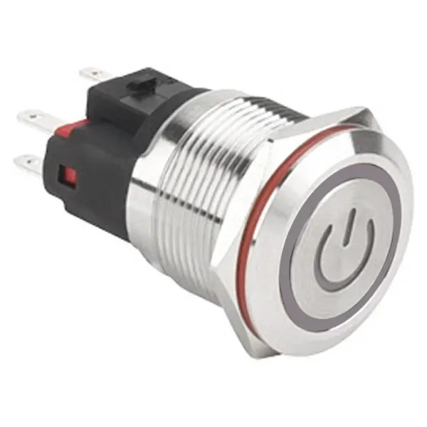 WD22E-P1Z-EC 22mm Düz Anahtarlı Işıklı Power Metal Buton - Beyaz