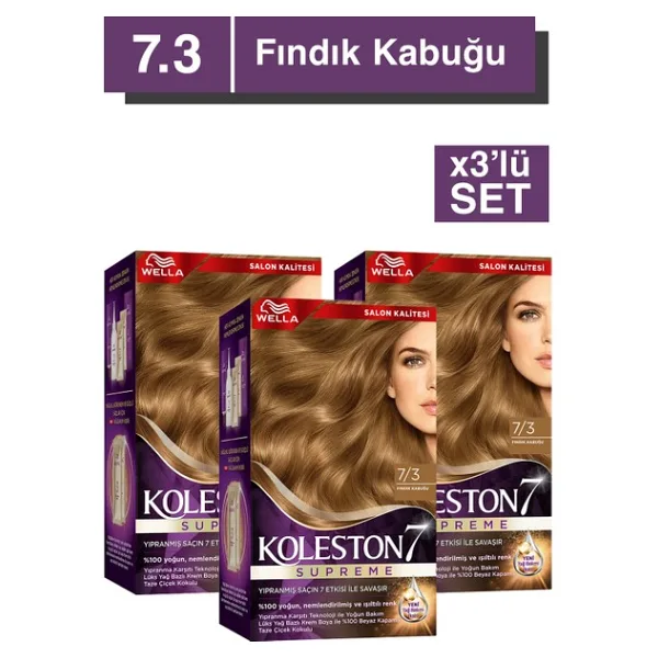 Wella Koleston Supreme Kit Saç Boyası 7/3 Fındık Kabuğu X3 Adet