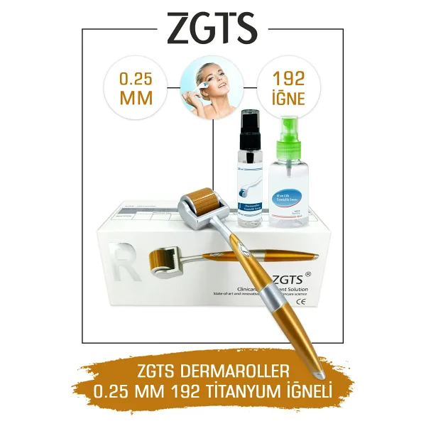 Zgts Dermaroller 0.25mm Dezenfektan Hediye 192 Titanyum Iğneli Gold Derma Roller