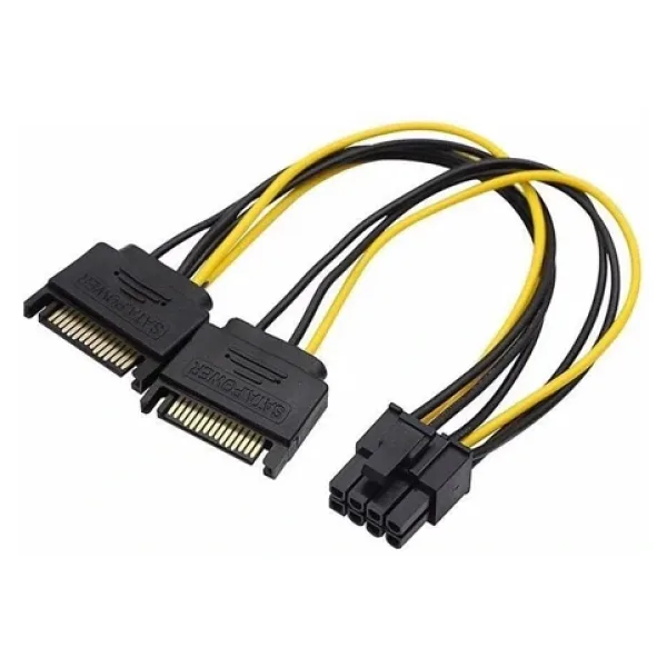 2X SATA Power Kablo To 8 Pin (6+2 ) Pci-e Dönüştürücü Güç Kablosu
