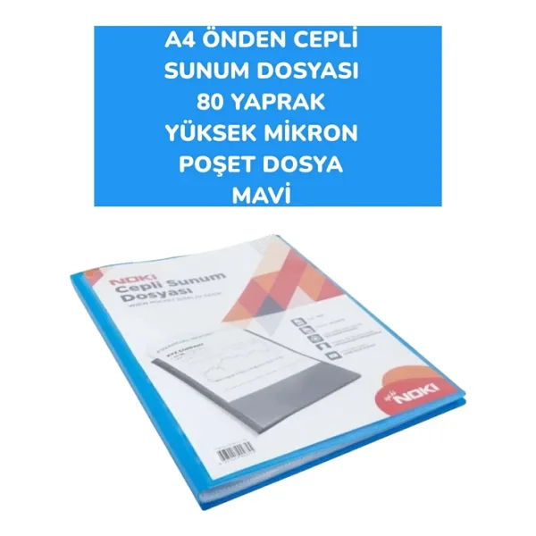 A4 ÖNDEN CEPLİ SUNUM DOSYASI 80 YAPRAK YÜKSEK MİKRON POŞET DOSYA NOKİ