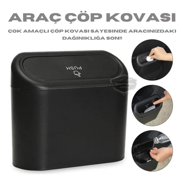 Arac Ici Cop Kovasi Kapakli Portatif Tasinabilir Kulluk Araba Cop Kutusu Oto Organizer Fonksiyonel Mini Depolama Saklama Kutusu Duzenleyici Siyah