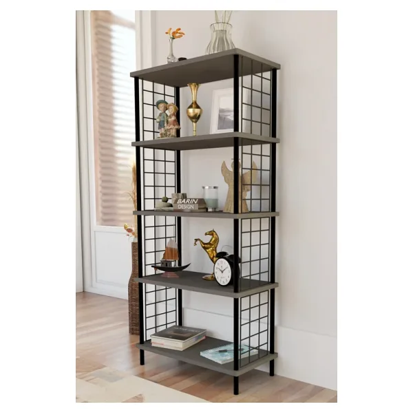 BARIN DESIGN 5 Raflı Telli Metal Kitaplık Salon,Ofis,Çalışma Odası Modern Düzenleyici Çevir Tak Kolay Kurulum Raf