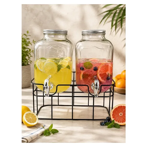 Cam Sebil, Şerbetlik, Yağdanlık Musluklu 5+5 Litre - Şeffaf - 10 lt