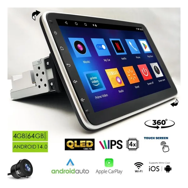 Dynamat Rk-1004 Android Ekran Multimedya 10.1 Inç 4+32gb 4 Çekirdek Android 14 Oynar Başlık
