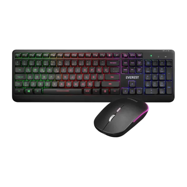 Everest KM-1500 Siyah Şarjlı Kablosuz Klavye Mouse Seti