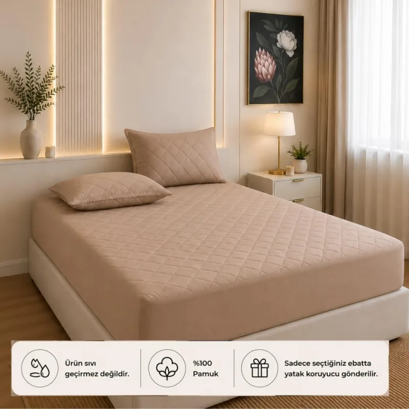 FORMEYA Yatak Koruyucu Alez Kapitone Kahverengi Renk%100 Pamuk Fitted Alez Çarşaf 160 X 200
