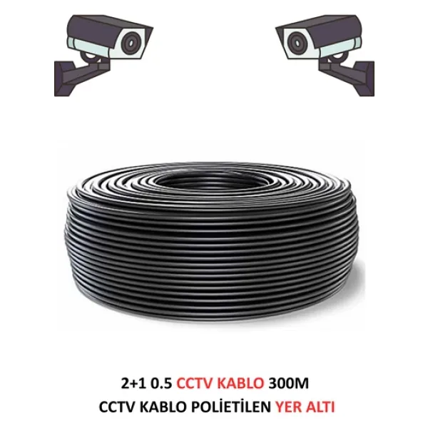 Fury Yer Altı Cctv Kablo 2+1 0.5mm Polietilen Güvenlik Kamera Kablo 300m