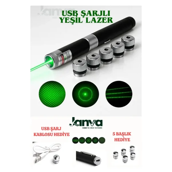 Janva Usb Şarjlı Ultra Yeşil Lazer Kalem Başlıklı Yeşil Lazer Pointer Turbo Işın Yeşil Laser Pointer