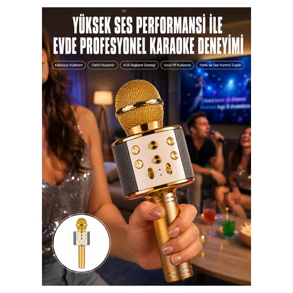 Karaoke Mikrofon Dahili Hoparlörlü Sd-Usb-Aux Girişli Bluetooth Hoparlör