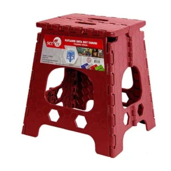 Katlanır Taşınabilirtabure Kamp Piknik Mutfak Taburesi Orta Boy 23x27x36 - Bordo