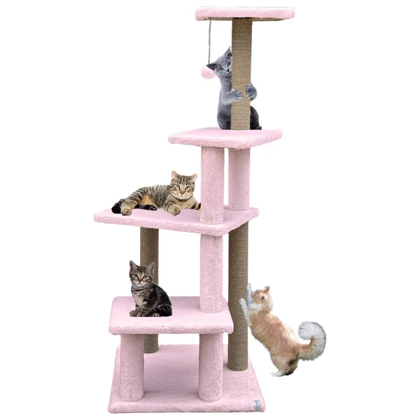 Katlı Büyük Boy Kedi Tırmalama Tahtası Jüt Ipli Welsoft Kumaşlı Oyun Alanı - Pembe