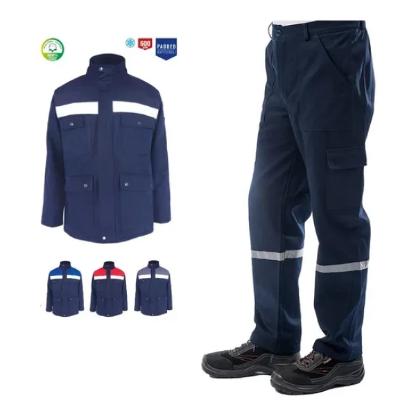 Kışlık İş Takımı Çok Cepli Reflektörlü Mont 4111 Ve 7/7 İş Pantolonu 2958 Lacivert Renk Yüzde Yüz Pamuk
