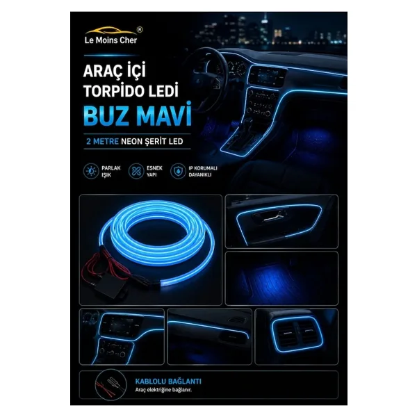 Le Moins Cher Hyundai Accent Era Ice Blue 2 Metre Neon Ip Torpido Fitili Oto Şerit Led