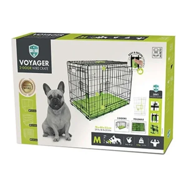 M-Pets Voyager 2 Kapılı Tekerlekli M Yeşil 76x48x53 cm Köpek Kafesi