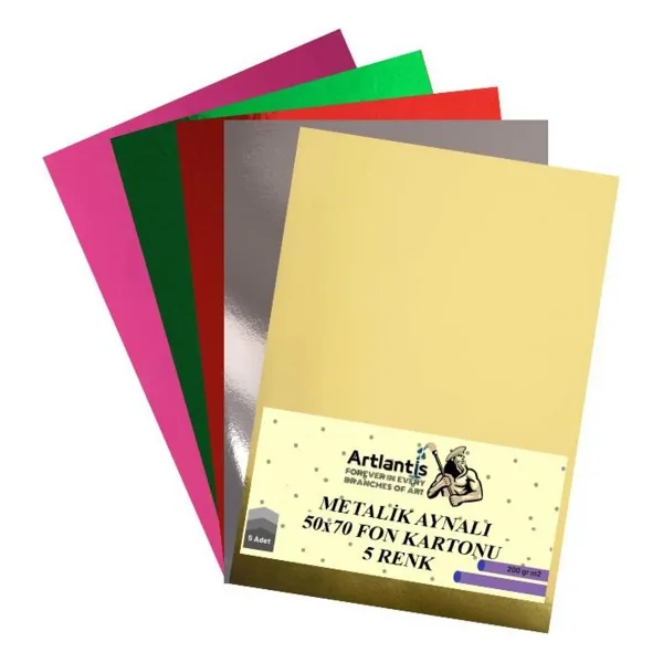 Metalik Aynalı Fon Kartonu 50x70 5 Renk 1 Paket Artlantis Aynalı Metalik Fon Kartonu