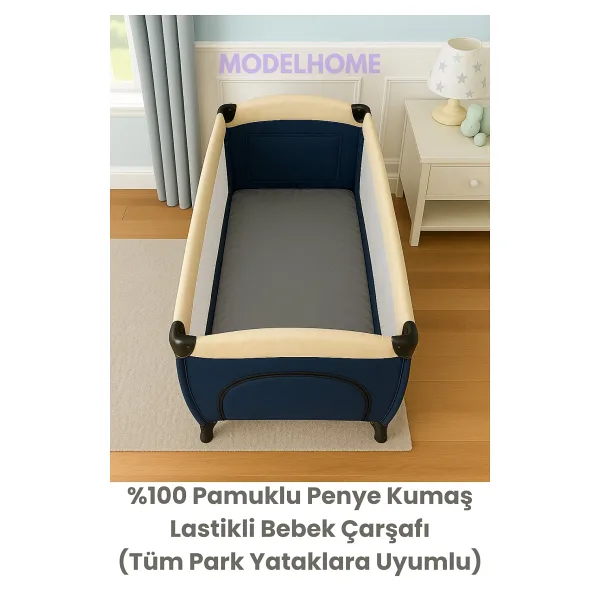 MODELHOME Antrasit Renkli %100 Pamuklu Penye Kumaş Lastikli Bebek Yatağı Çarşafı (Tüm Park Yataklara Uyumlu)